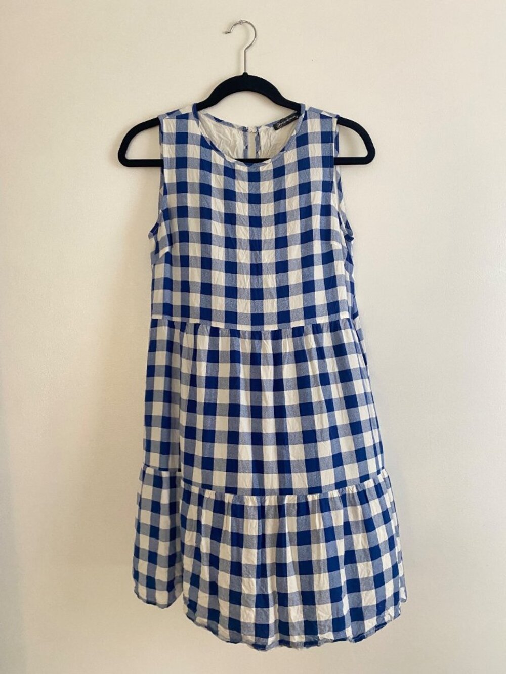 Blue & White Gingham Sleeveless Dress With Pockets By PrettyGarden Size M